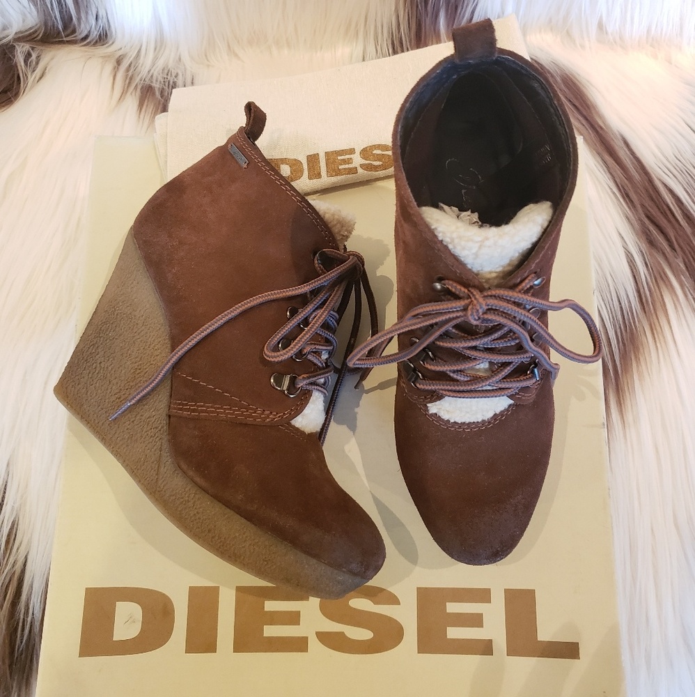 Diesel brown suede wedge booties / boots